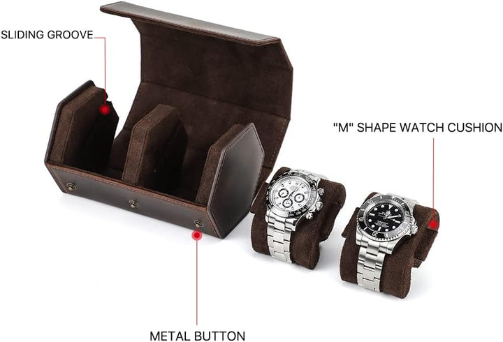 Hiram Uhrenetui aus echtem Leder, sechseckig, für 2 Uhren 1154-Kaffee, 1154-Kaffee