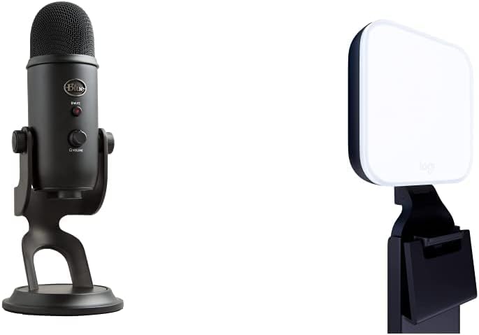 Blue Yeti USB-Mikrofon für Aufnahmen, Streaming - Schwarz & Litra Glow Premium LED Streaming-Licht m