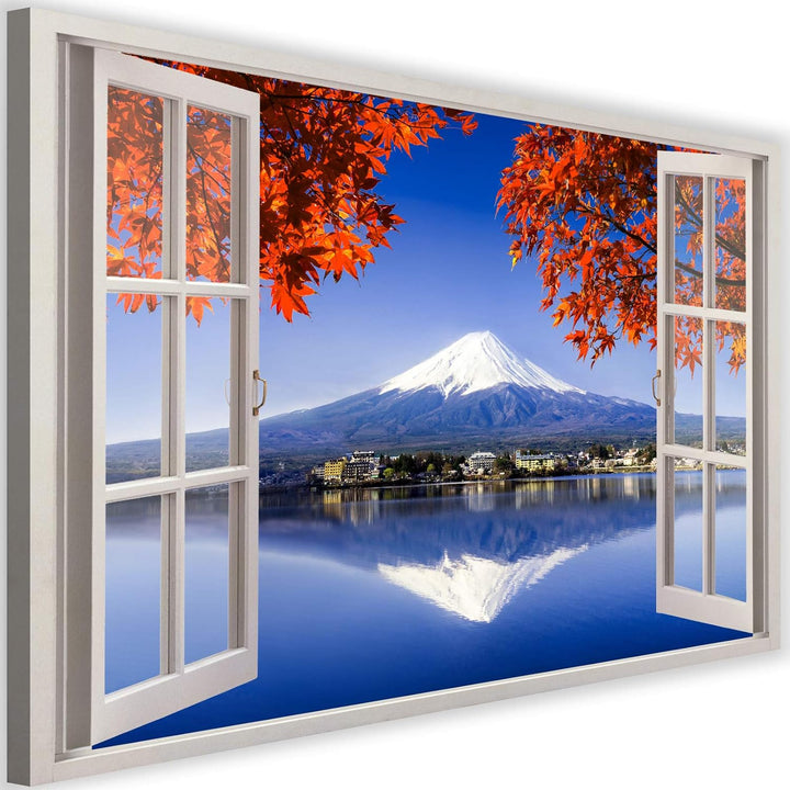 Feeby Bild auf Vlies Leinwand Blick Durch Ein Fenster 3D-Illusion 90x60 cm Kunstdruck Modern Wandbil