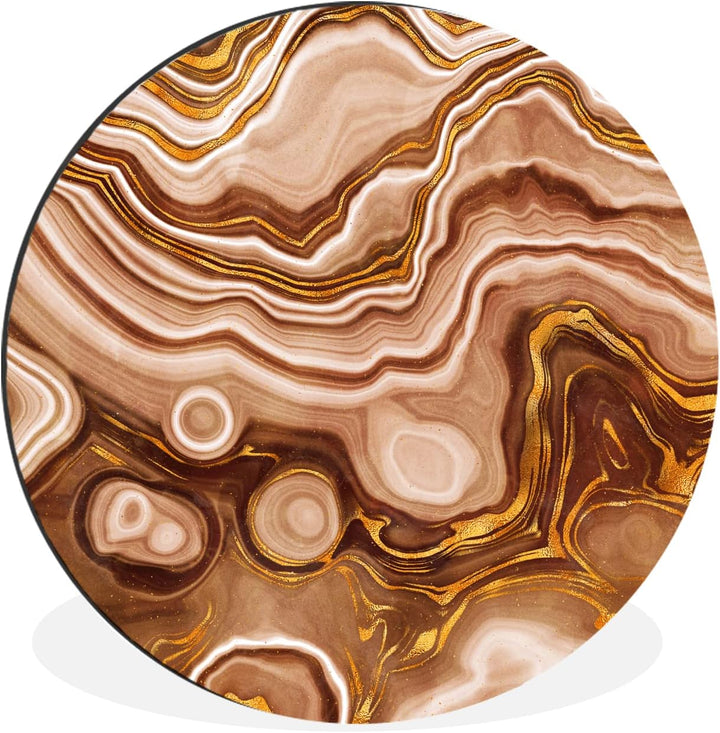 MuchoWow Wandbild Rund Wanddeko Deko Wohnzimmer Bilder 90x90 cm Gold - Achat-Geode - Steine - Braun,