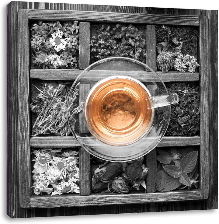 Pixxprint getrocknete Blumen und Gewürze schwarz/weiss, Format: 70x70 auf Leinwand, 70x70