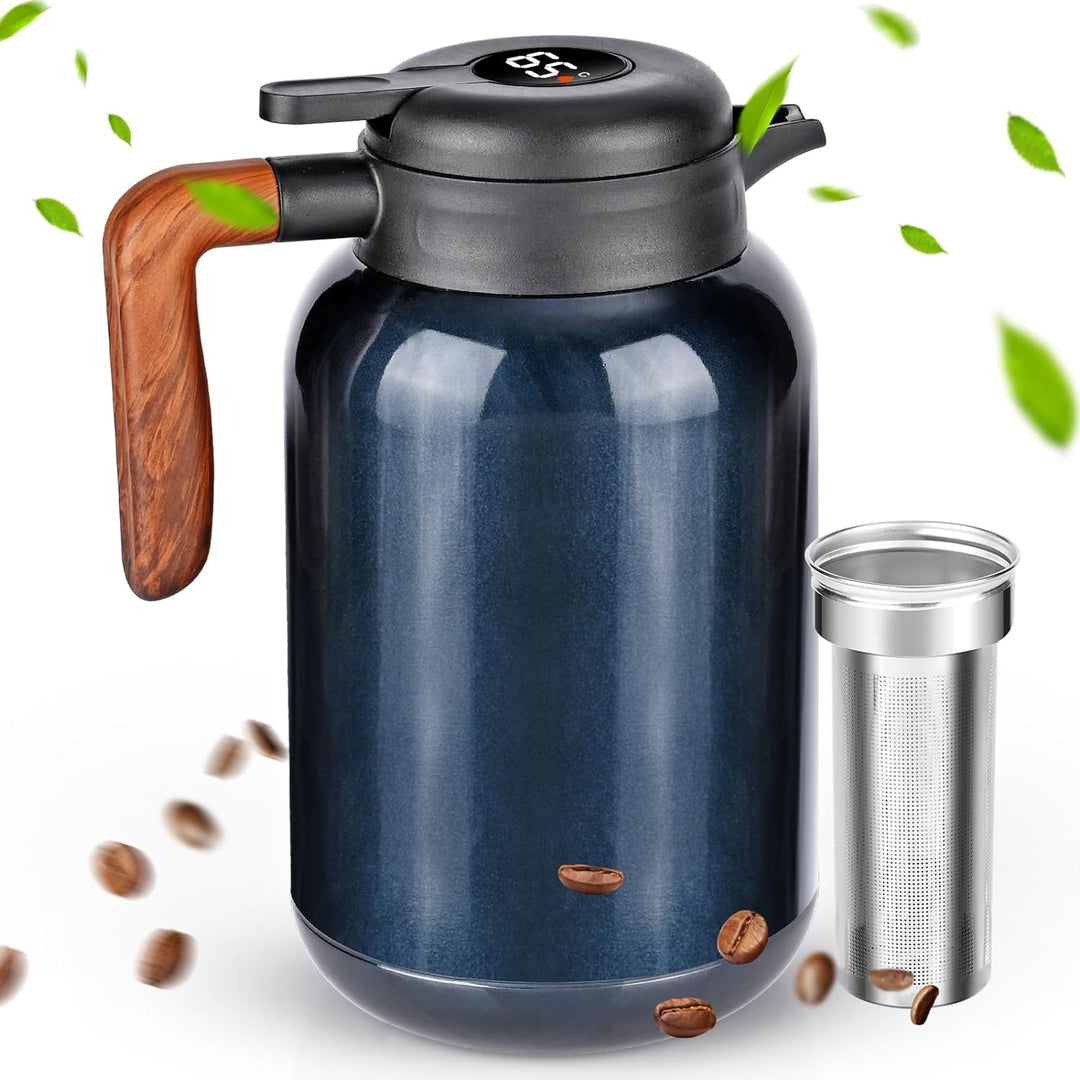Dreamhigh® Thermoskanne 2L mit Teesieb, Isolierkanne mit Temperaturanzeige, gut abgedichtet Kaffeeka