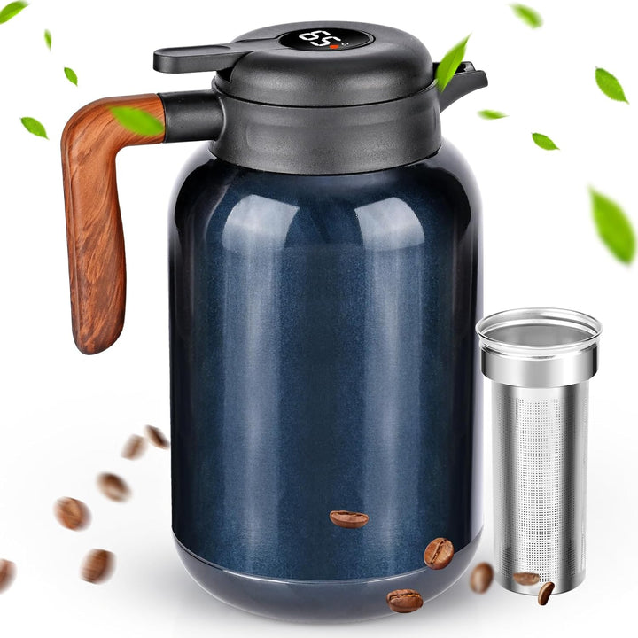 Dreamhigh® Thermoskanne 2L mit Teesieb, Isolierkanne mit Temperaturanzeige, gut abgedichtet Kaffeeka