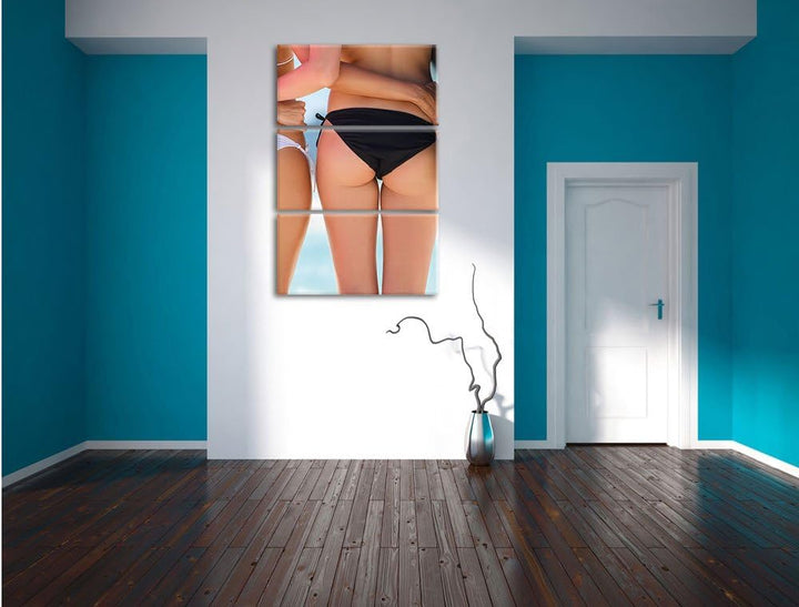 Pixxprint Sexy Girl Bikini als Leinwandbild/Grösse: 3 Teilig (120x80) cm/Wandbild/Kunstdruck/fertig