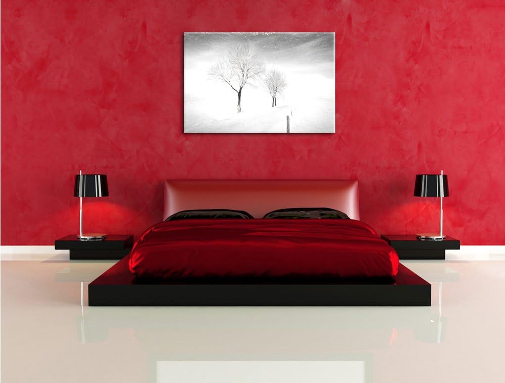 Pixxprint Winterlandschaft Kohle Effekt, Format: 100x70 auf Leinwand, 100x70
