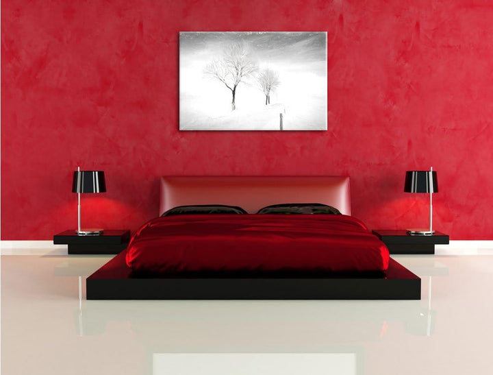 Pixxprint Winterlandschaft Kohle Effekt, Format: 100x70 auf Leinwand, 100x70