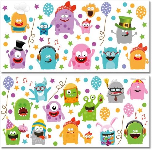 Wandkings Monster Wandsticker Megapack Set, 100 Aufkleber, Gesamtfläche 260 x 70 cm