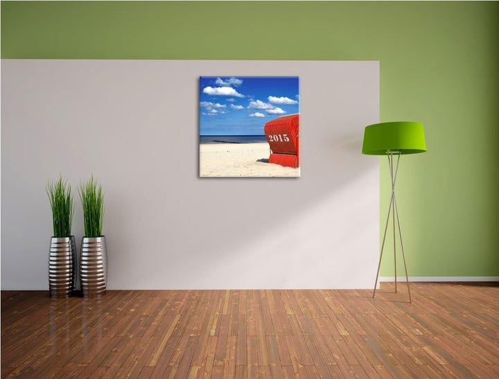Pixxprint einsamer Strandkorb an der Nordsee, Format: 70x70 auf Leinwand, 70x70