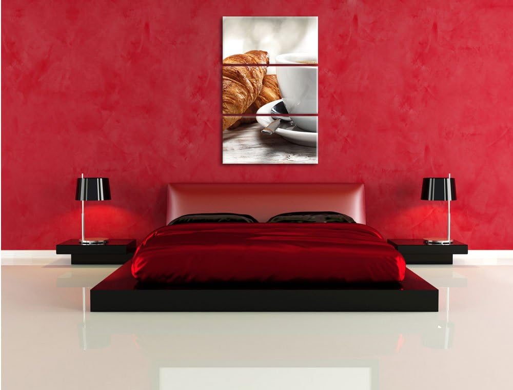 Pixxprint Frische Croissants und Kaffee als Leinwandbild/Grösse: 3 Teilig (120x80 cm) cm/Wandbild/Ku