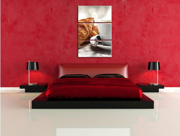 Pixxprint Frische Croissants und Kaffee als Leinwandbild/Grösse: 3 Teilig (120x80 cm) cm/Wandbild/Ku