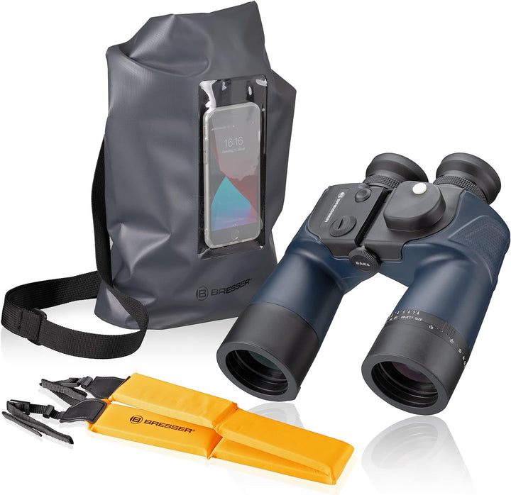 Bresser Fernglas 7x50 BinoSail für Segler, wasserdicht, mit Kompass und Strichplatte zur Entfernungs