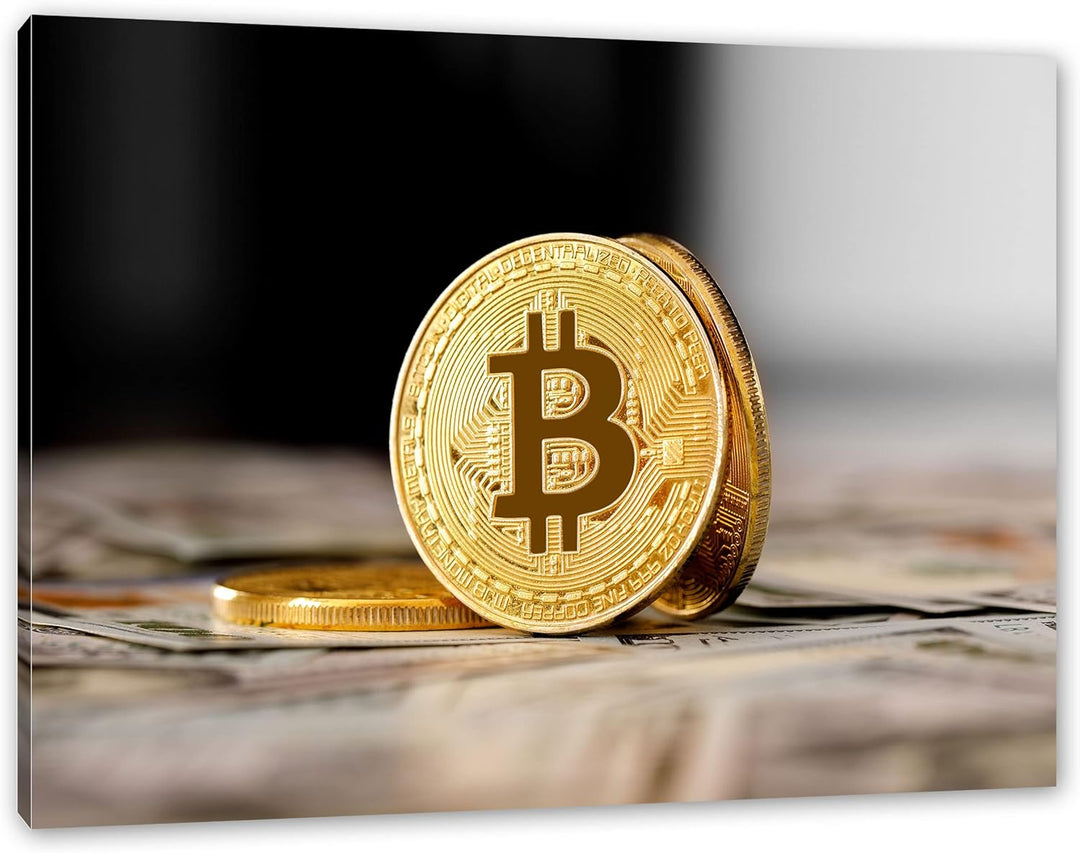 Pixxprint Bitcoins BTC Dollarschein als Leinwandbild | Grösse: 100x70 cm | Wandbild | Kunstdruck | f