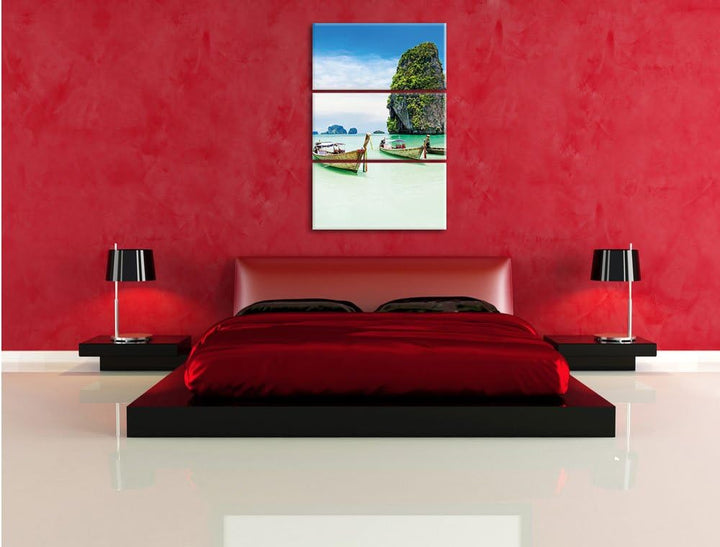 Pixxprint Longtailboote in Thailand als Leinwandbild/Grösse: 3 Teilig (120x80) cm/Wandbild/Kunstdruc