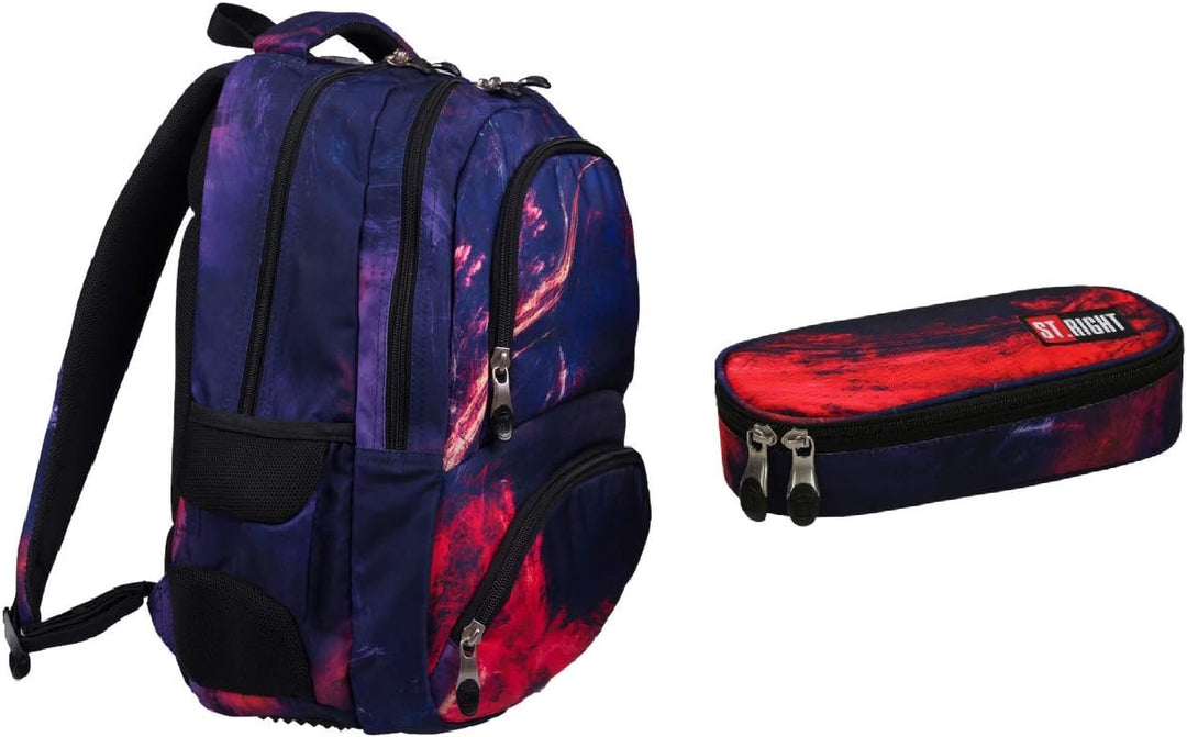 St.Right Flames Set Rucksack mit Kühltasche + Federmäppchen für die Grundschule, mittelgross