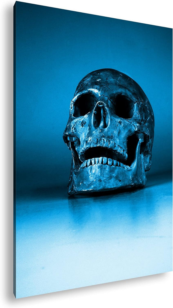 deyoli goldener Schädel Format 80x60 Effekt: Monocrome Blau als Leinwandbild, Motiv fertig gerahmt a