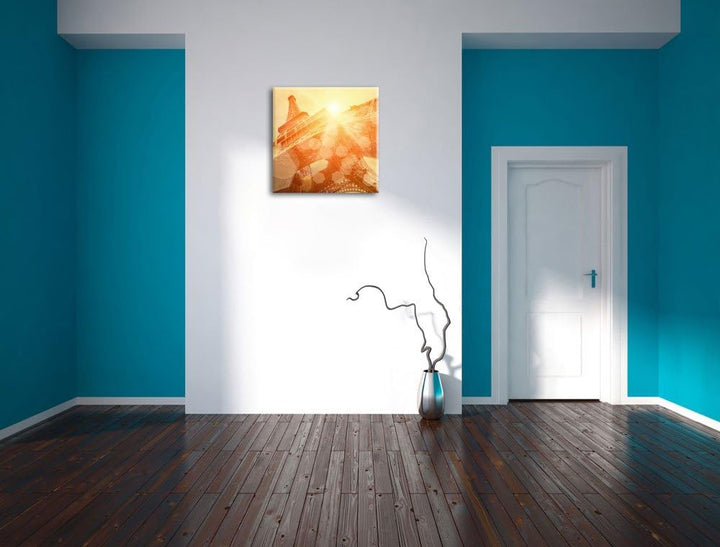 Pixxprint Der Eiffelturm im Sonnenschein, Format: 70x70 auf Leinwand, 70x70