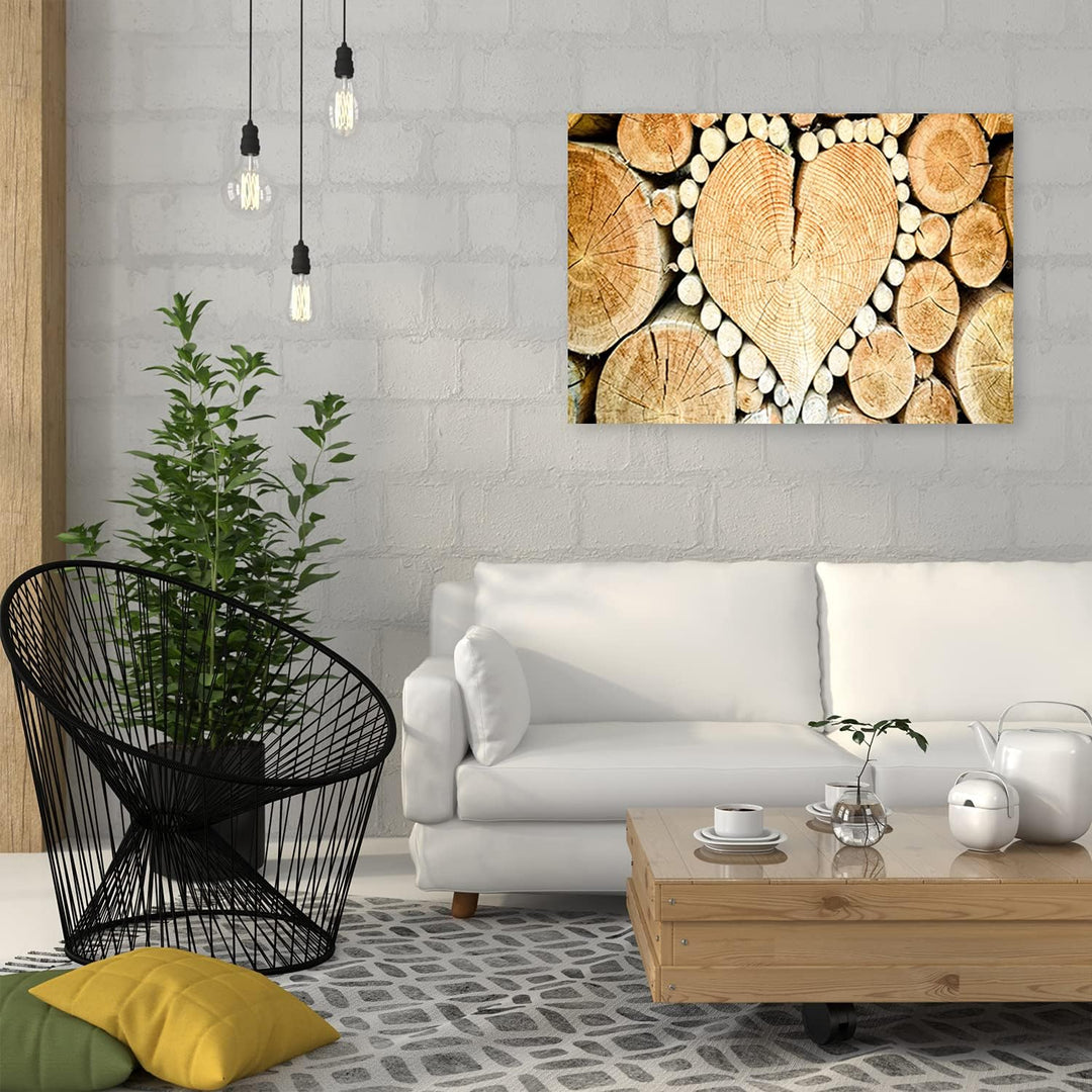 Feeby Bild auf Vlies Leinwand Hölzernes Herz 90x60 cm Kunstdruck Modern Wandbilder Deko Flur Wohnzim