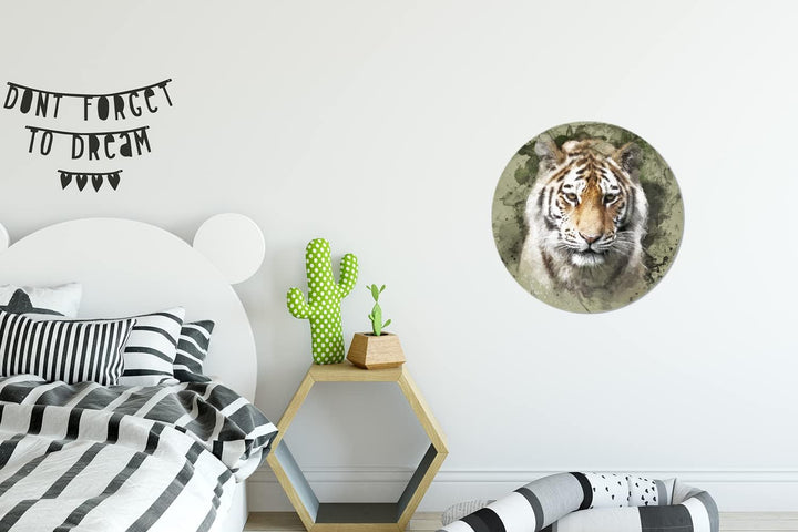 MuchoWow Wandbild Rund Wanddeko Deko Wohnzimmer Bilder 30x30 cm Tiger - Aquarell - Grün, 30x30 cm