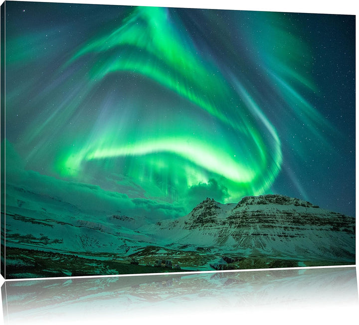 Nordlichter über Island, Format: 100x70 auf Leinwand, XXL riesige Bilder fertig gerahmt mit Keilrahm