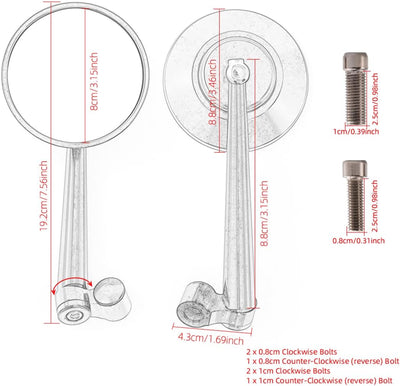 3,14 '' Runder Motorrad spiegel passend für 10 mm 8mm Schraube Motorradlenker Seitenrückspiegel