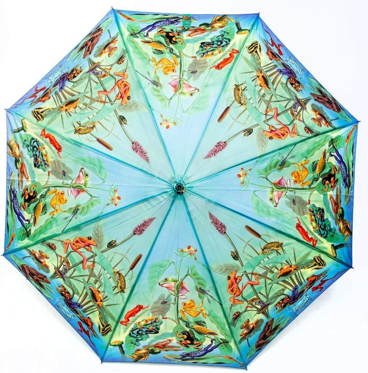 LUCKYWEATHER Regenschirm Stockschirm Damen/Herren Motiv Frog Family Auf-Automatik I Stockregenschirm