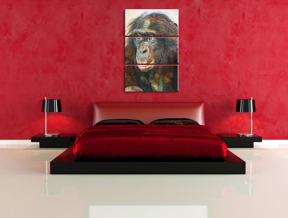 scheuer junger Gorilla Spezial 3-Teiler Leinwandbild 120x80 Bild auf Leinwand, XXL riesige Bilder fe