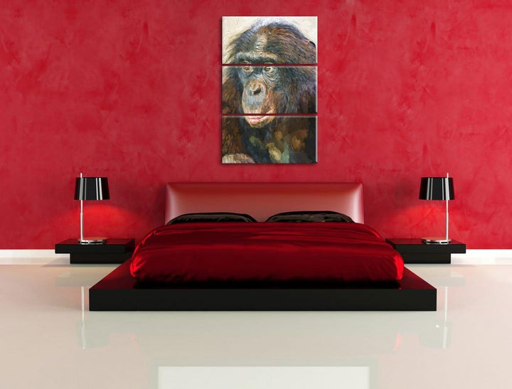 scheuer junger Gorilla Spezial 3-Teiler Leinwandbild 120x80 Bild auf Leinwand, XXL riesige Bilder fe