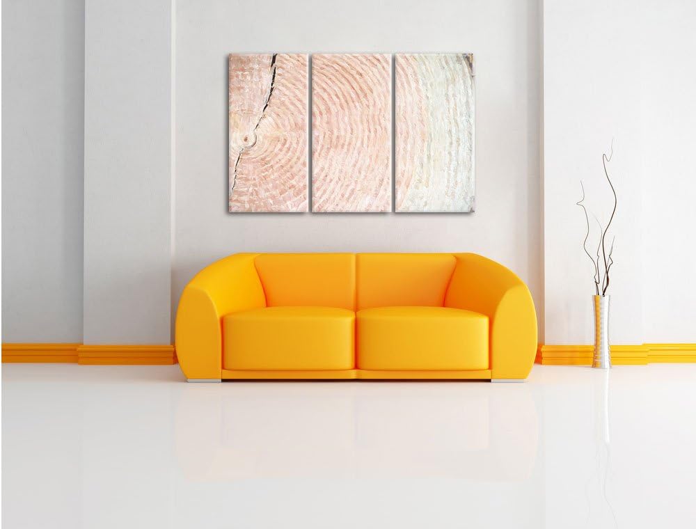 Pixxprint Baumstamm Jahresringe / 3-Teilig/Gesamtmass 120cm Leinwandbild bespannt auf Holzrahmen/Wan
