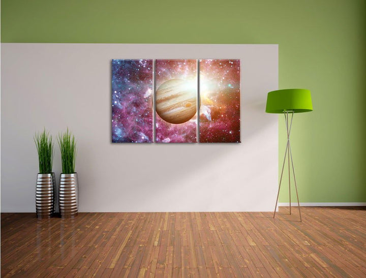 Pixxprint Planet Jupiter im Universum als Leinwandbild/Grösse: 3Teilig / Wandbild/Kunstdruck/fertig