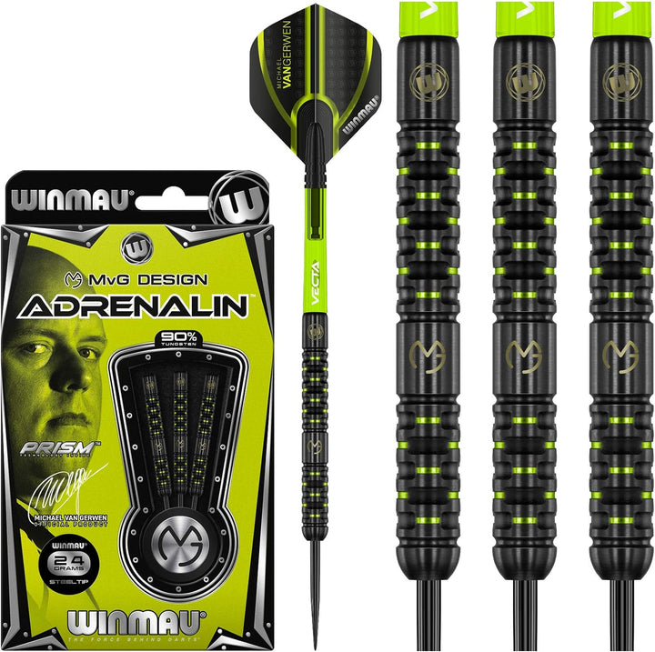 WINMAU Michael Van Gerwen MvG Adrenalin 24 Gramm Profi Wolfram Steeltip Dartpfeile Set mit Flights u