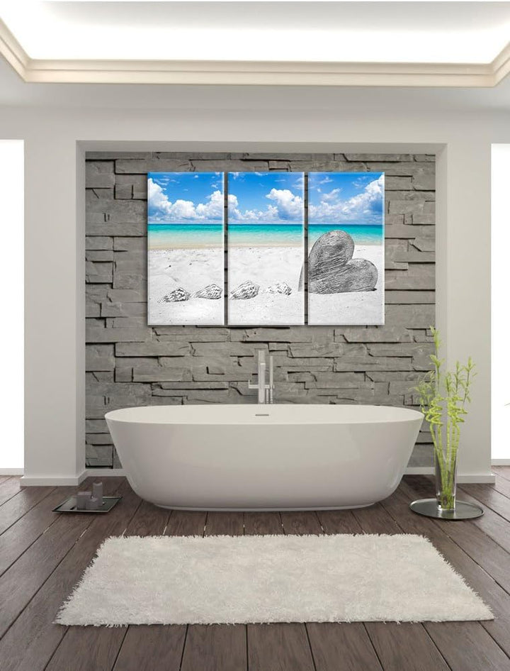 Pixxprint Sandstrand mit Muscheln als Leinwandbild/Grösse: 3 Teilig (120x80) cm/Wandbild/Kunstdruck/