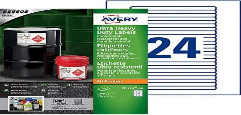 Avery b7170–50 A4 Ultra robuste Wasserdicht GHS Etiketten, bs5609 zertifiziert, für alle Drucker, 11