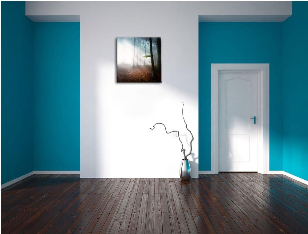 Düsterer Wald im Nebel, Format: 70x70 auf Leinwand, XXL riesige Bilder fertig gerahmt mit Keilrahmen