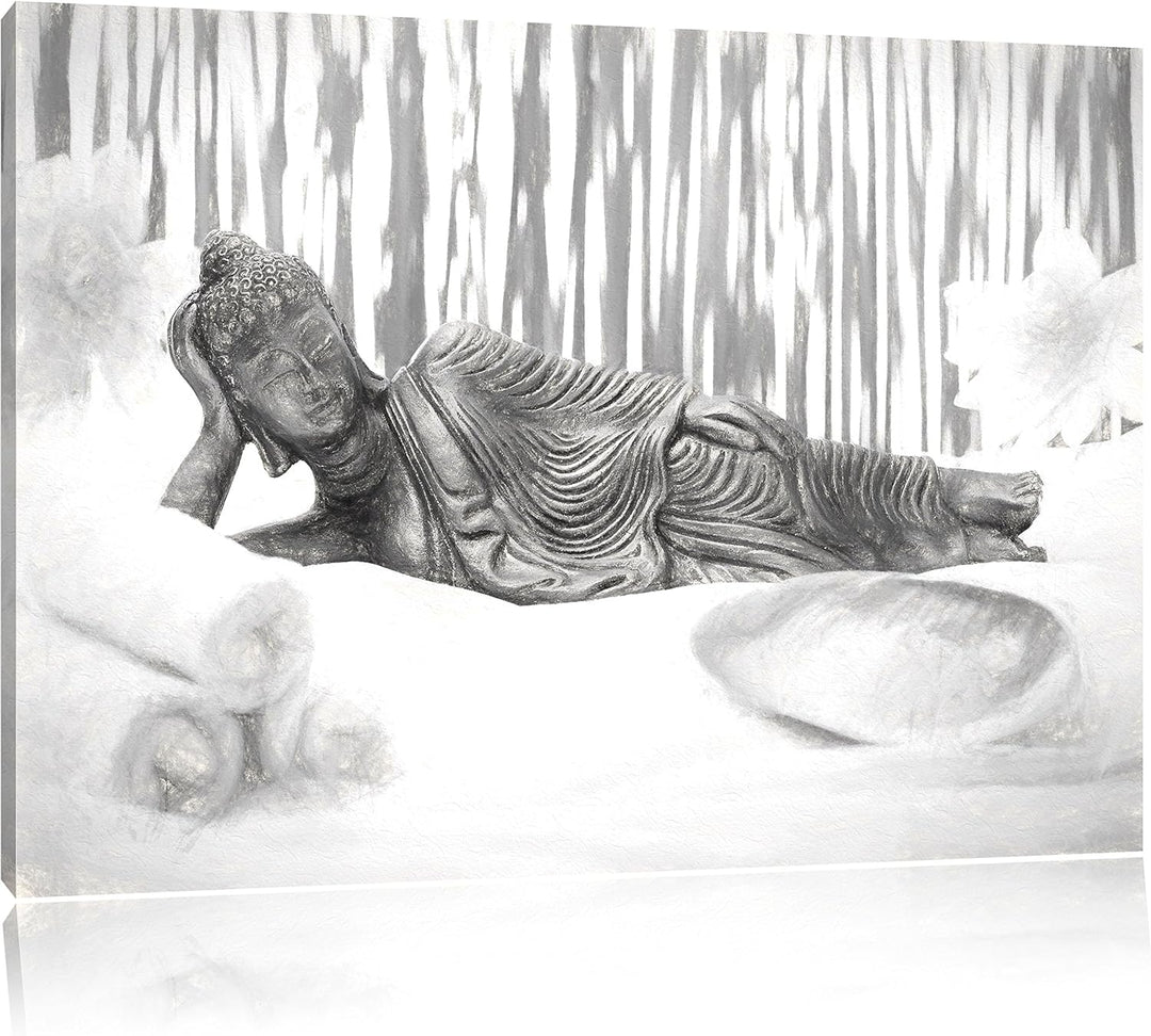 Pixxprint Goldener Buddha auf Handtuch Kunst Kohle Effekt, Format: 100x70 auf Leinwand, 100x70