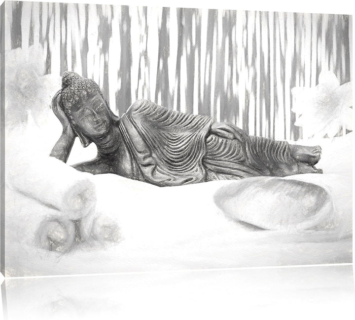 Pixxprint Goldener Buddha auf Handtuch Kunst Kohle Effekt, Format: 100x70 auf Leinwand, 100x70