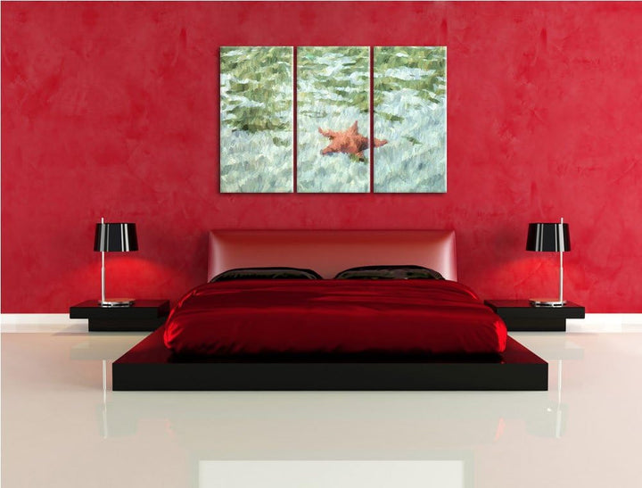 Seestern im klaren Wasser NewArt 3-Teiler Leinwandbild 120x80 Bild auf Leinwand, XXL riesige Bilder
