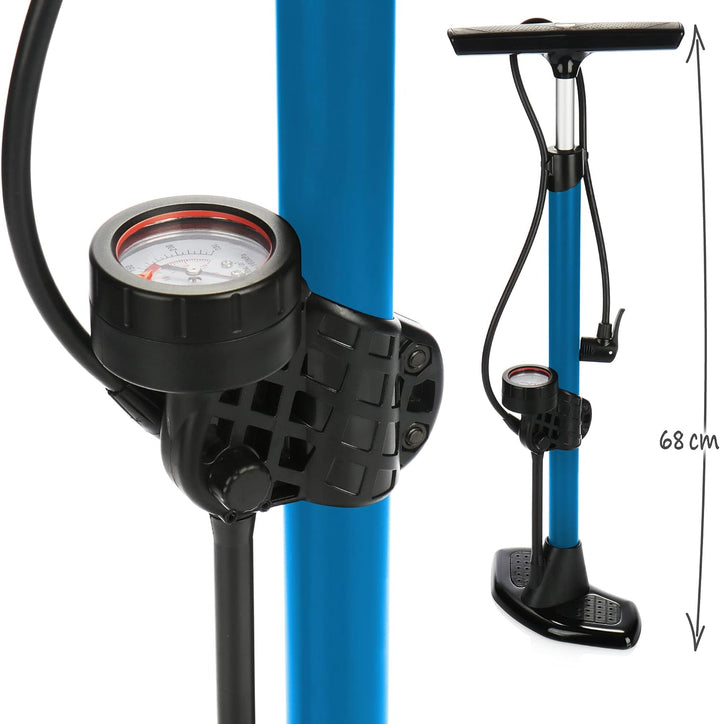 com-four® Fahrradpumpe mit Rahmenhalterung - Luftpumpe mit verschiedenen Adaptern - Ball-Pumpe für F