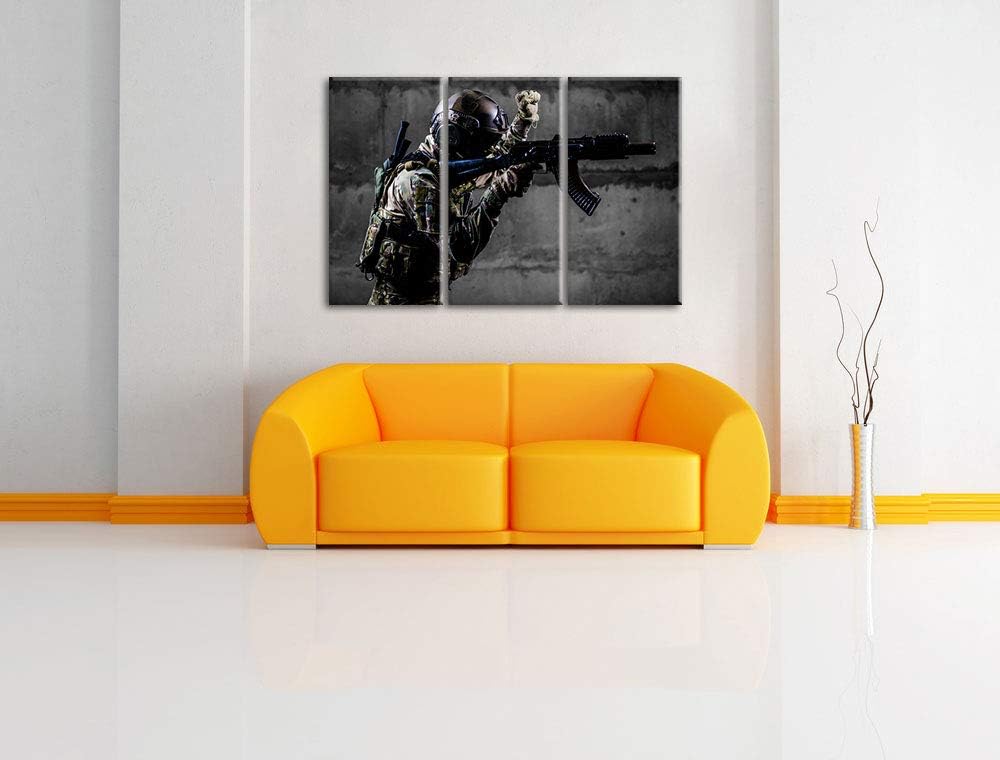 Pixxprint Soldat mit Uniform im Einsatz als Leinwandbild | Grösse: 3 Teilig (120x80) | Wandbild| Kun