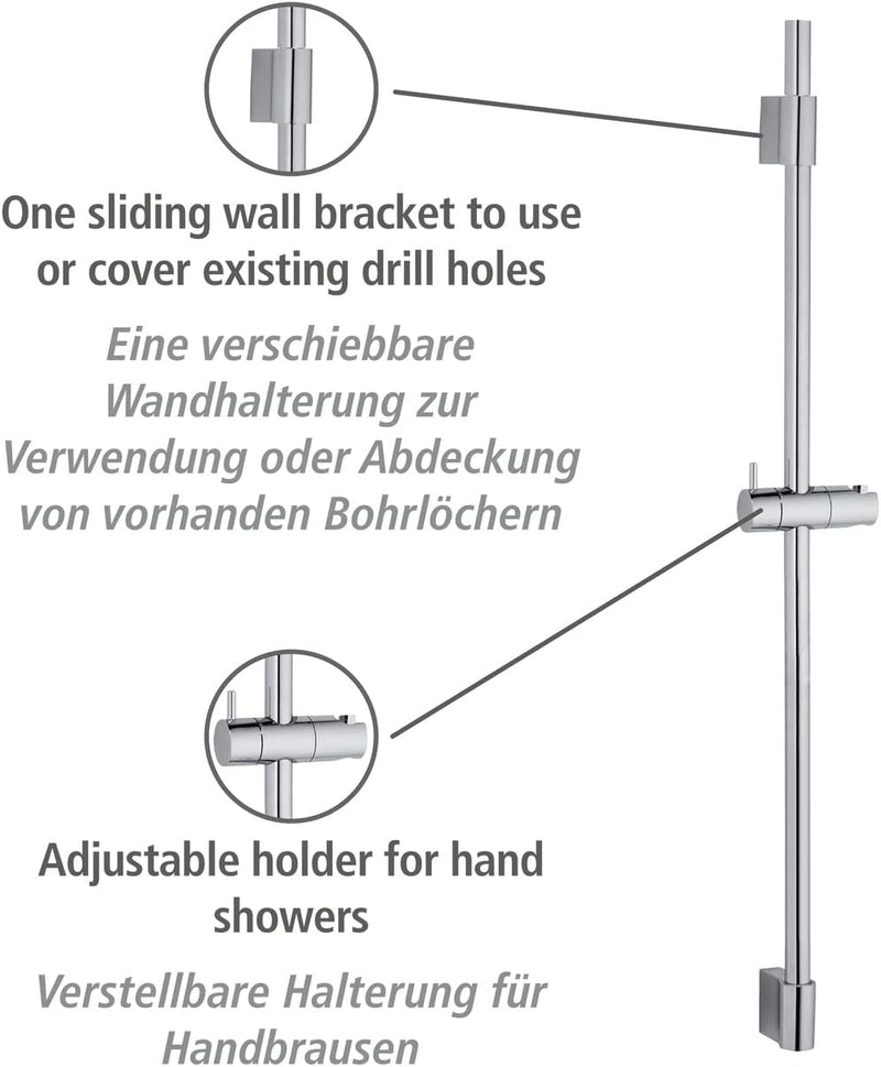 WENKO Duschstange Classic 90 cm, Brausestange mit verstellbarer Halterung für Handbrausen für Dusche