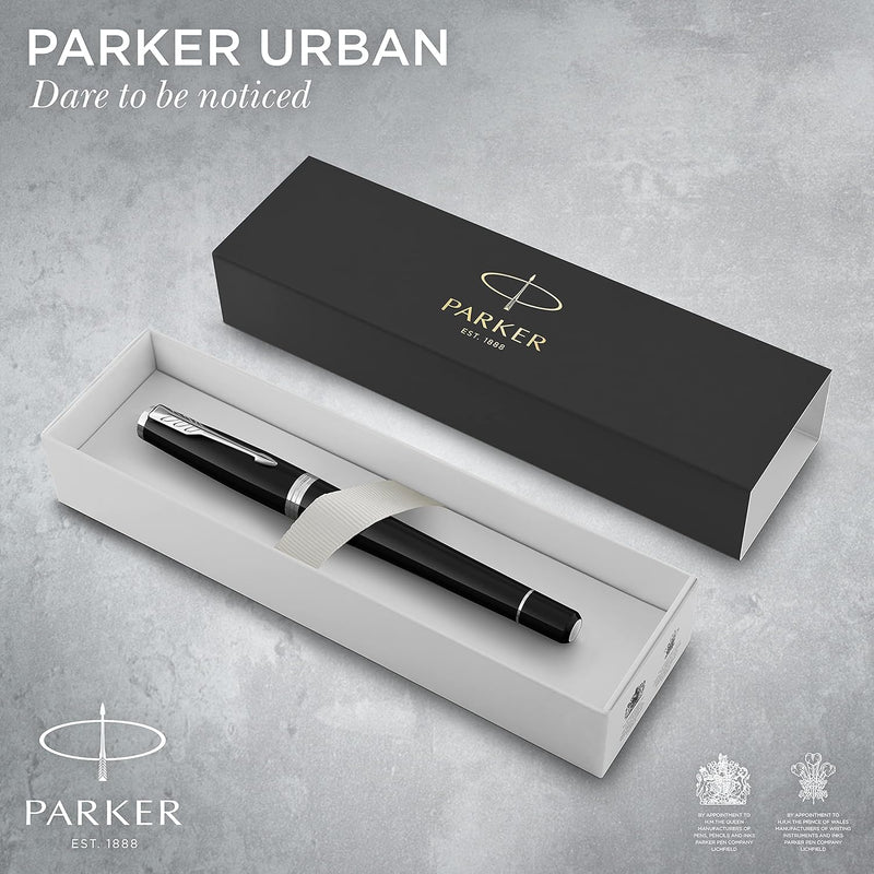 Parker Urban Füller | Muted Black mit Chromzierteilen | Füllfederhalter mit feiner Feder und blauer