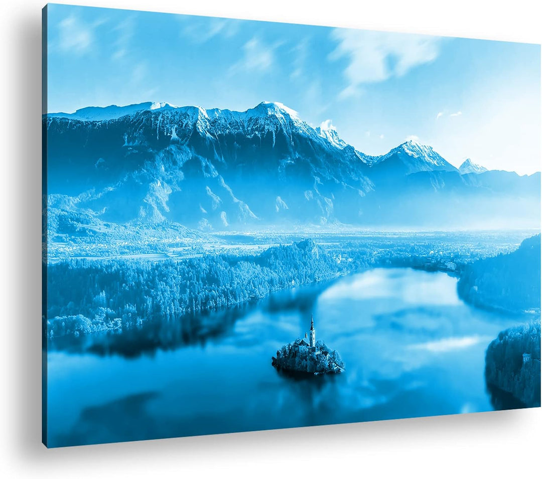 deyoli Bergsee in Slowenien Format: 60x40 Effekt: Monocrome Blau als Leinwand, Motiv fertig gerahmt