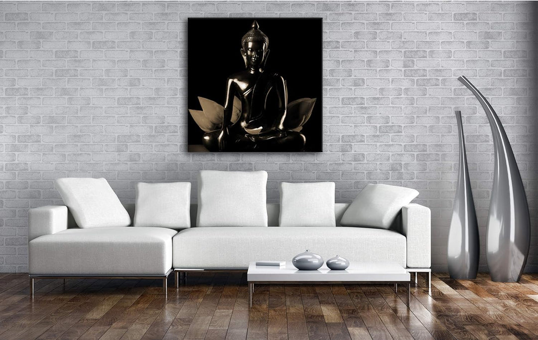 deyoli Dark Buddha Figur Format: 60x60 Effekt: Sepia als Leinwandbild, Motiv fertig gerahmt auf Echt