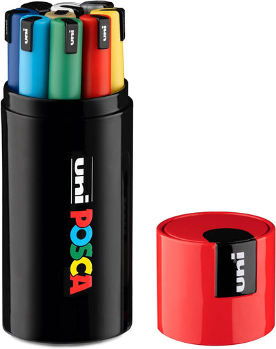 Posca - UniPosca Komplettes Set mit 9 Filzstiften, feine Spitze, 0,7 mm, sortiert für Schreibwaren u