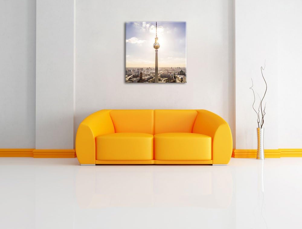 Pixxprint Grossstadt Fernsehturm Berlin City, Format: 70x70 auf Leinwand, 70x70