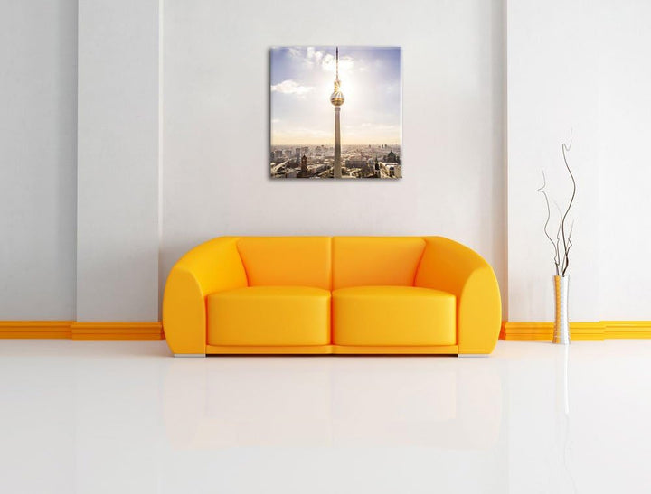 Pixxprint Grossstadt Fernsehturm Berlin City, Format: 70x70 auf Leinwand, 70x70