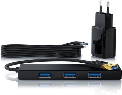 CSL - USB 3.0 Hub mit Netzteil - Ultra Slim 4-Port Verteiler - Datenhub für PC PS4 Notebook Netbook