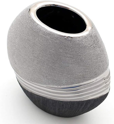 Dekohelden24 Edle Moderne Deko Designer Keramik Vase in Silber-grau oval, Silbergrau, 16 cm Vase ova