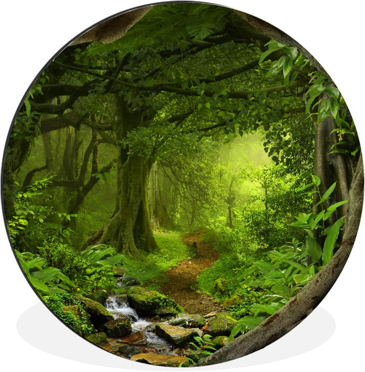 MuchoWow Wandbild Rund Wanddeko Deko Wohnzimmer Bilder 90x90 cm Dschungel - Grün - Natur - Tropisch