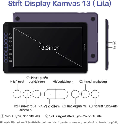 HUION Kamvas 13 Grafiktablett mit Display, Grafik-Zeichenmonitor mit voll laminiertem Bildschirm, Ne
