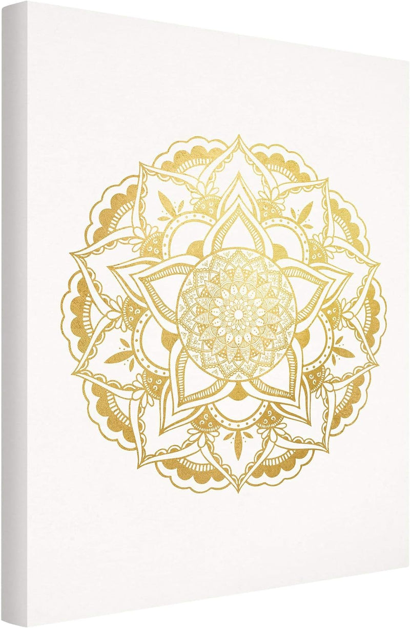 Bilderwelten Leinwandbild Echtholz - Mandala Ornament weiss Gold - 40 x 30cm - Recycled Canvas 40cm